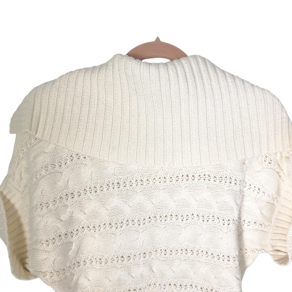 Michael Kors Vintage Womens Cream Cable Knit Short Sleeve Shawl Collar M Cardi - Picture 4 of 10